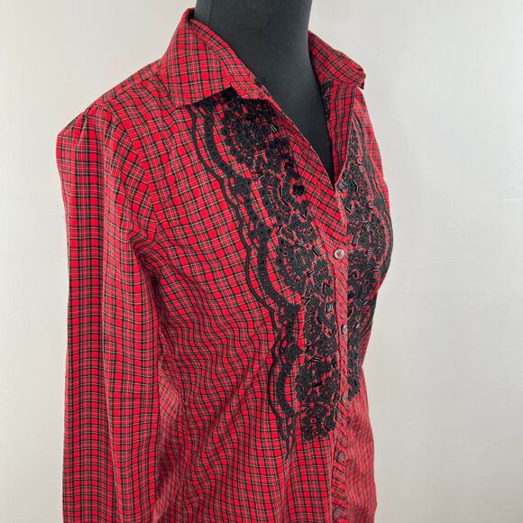 J Crew Red Holiday Plaid Black Embellished Button-Down Long Sleeve Boy Shirt 2P - Picture 5 of 8